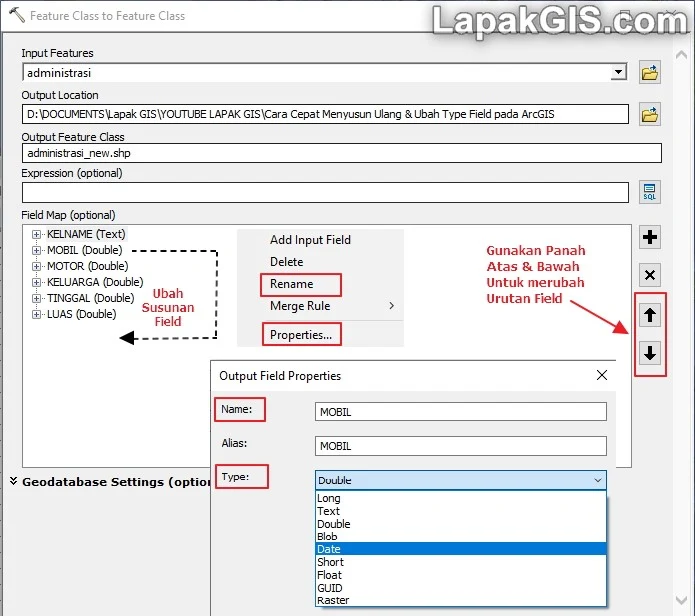 Cara Cepat Menyusun Ulang & Ubah Tipe Field pada ArcGIS