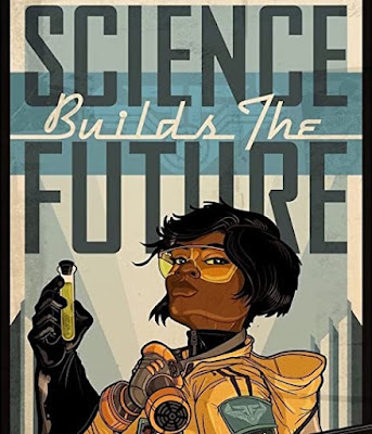 Image of black female scientist in yellow with the caption Science Builds the Future