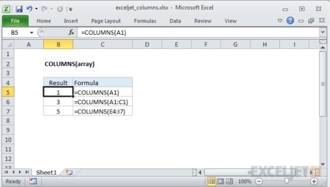 صيغ الدالة COLUMNS واستخدامها في برنامج Microsoft Excel
