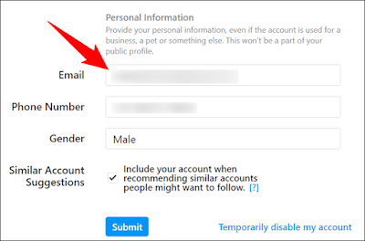 Cara mengganti email utama dengan alamat email baru Instagram di Laptop