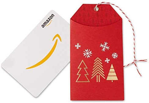 Amazon Gift Cards with a holiday gift tag
