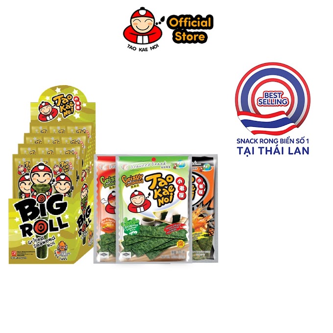 Mall Shop [ taokaenoi_official ] [COMBO TIẾT KIỆM] Snack Rong Biển Taokaenoi Big Roll Mực (12 gói) Mix Crispy Seaweed 15g (Truyền Thống, Cay, Chua Cay)