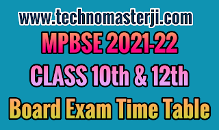 MPBSE 2021-22 CLASS 10th & 12th Board Exam Time Table