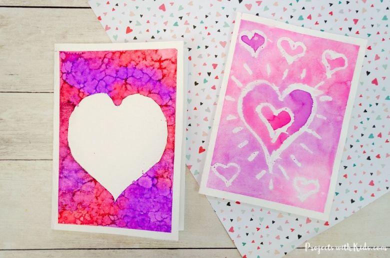 Handmade watercolor Valentine cards for kids