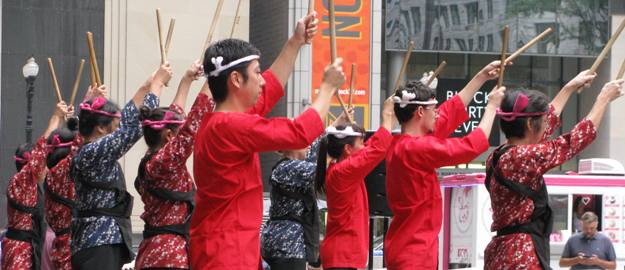 Tsukasa Taiko performing at World Music Festival Chicago at Daley Plaza in Chicago, Illinois