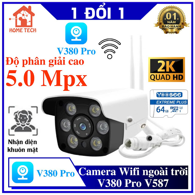 Camera Wifi V380 Pro V587 NGOÀI TRỜI  2 RÂU