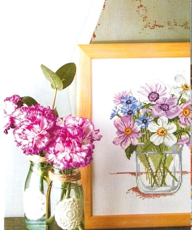 Schema  per ricamo -vaso di fiori a primavera