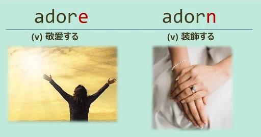 adore, adorn, スペルが似ている英単語