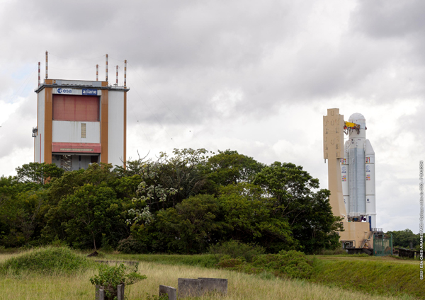 At Europe’s Spaceport in French Guiana, the Ariane 5 rocket is rolled towards the final assembly building...where it will be mated with NASA's James Webb Space Telescope for launch on December 22.