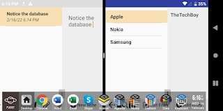 The Planet Notes and Database applications. It says notice the databasein the notes application, and on the right it says Samsung Apple Nokia in a vertical database orientation.
