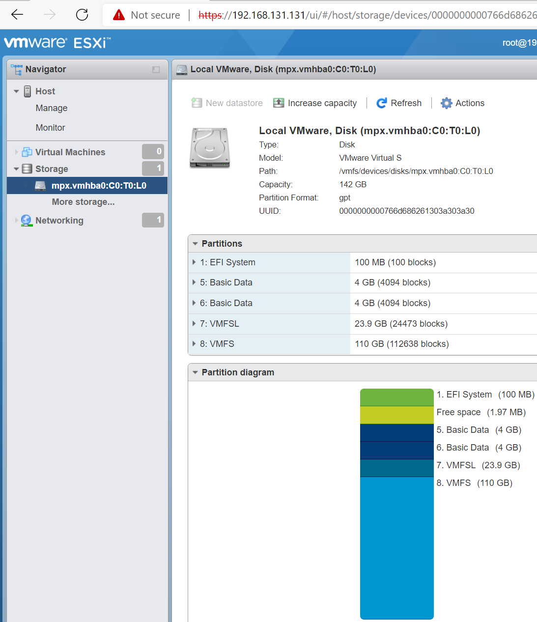 Screenshot showing 24 GB VMFSL partition