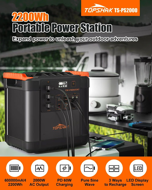 TOPSHAK TS-PS2000 2200Wh 2000W Portable Power Station Outdoor RV/Van Camping Urgent Solar Generator Solar Mobile Lithium Battery Pack