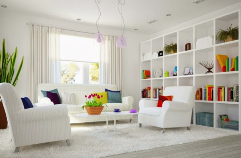 kombinasi warna off white untuk ruang tamu