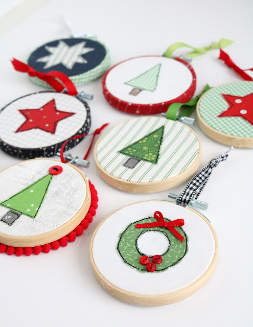 Fast and fun embroidery hoop Christmas ornament idea found on A Bright Corner quilt blog