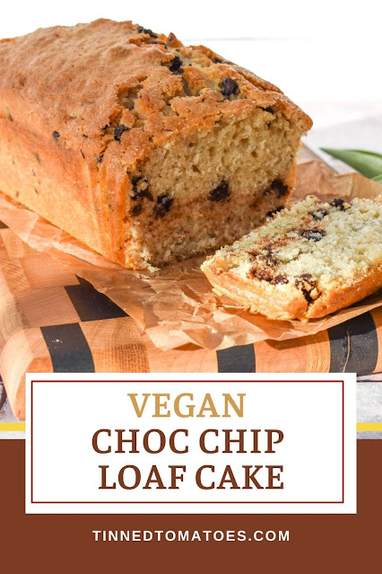 An easy recipe for a soft vegan chocolate chip loaf cake that slices well and can be frozen in slices, so you can have a slice when you want it.