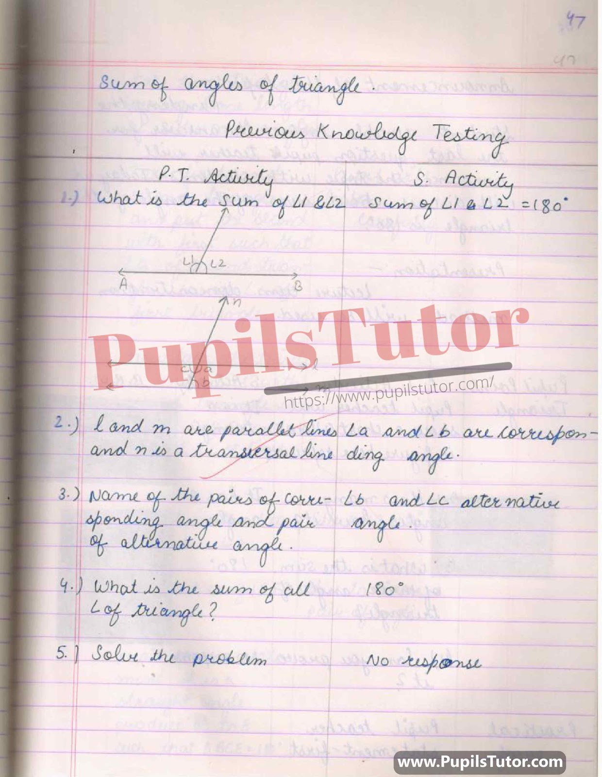 Class/Grade 10 Math Lesson Plan On Sum Of The Angles Of A Triangle For CBSE NCERT KVS School And University College Teachers – (Page And Image Number 3) – www.pupilstutor.com