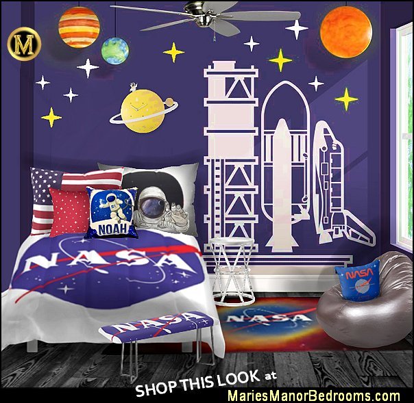 Astronaut Themed bedroom ideas nasa bedroom decor NASA Space Shuttle wall decal Space planets outer space bedroom ideas