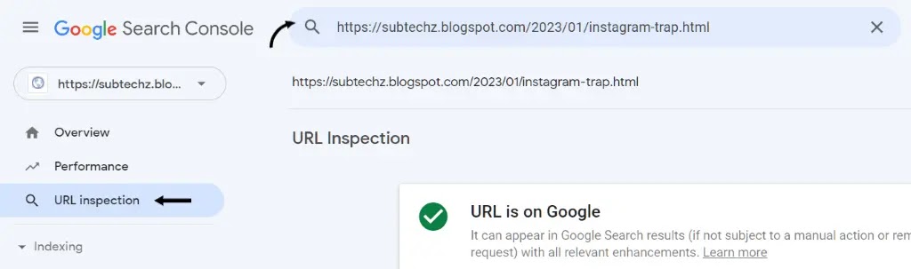 url inspection search console