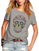 Weigou Woman T Shirt Floral Skull