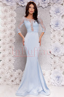 Rochie bleu sirena cu dantela in partea de sus