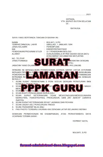 Download contoh Surat Lamaran Kerja PPPK Guru format Doc/Word dan PDF