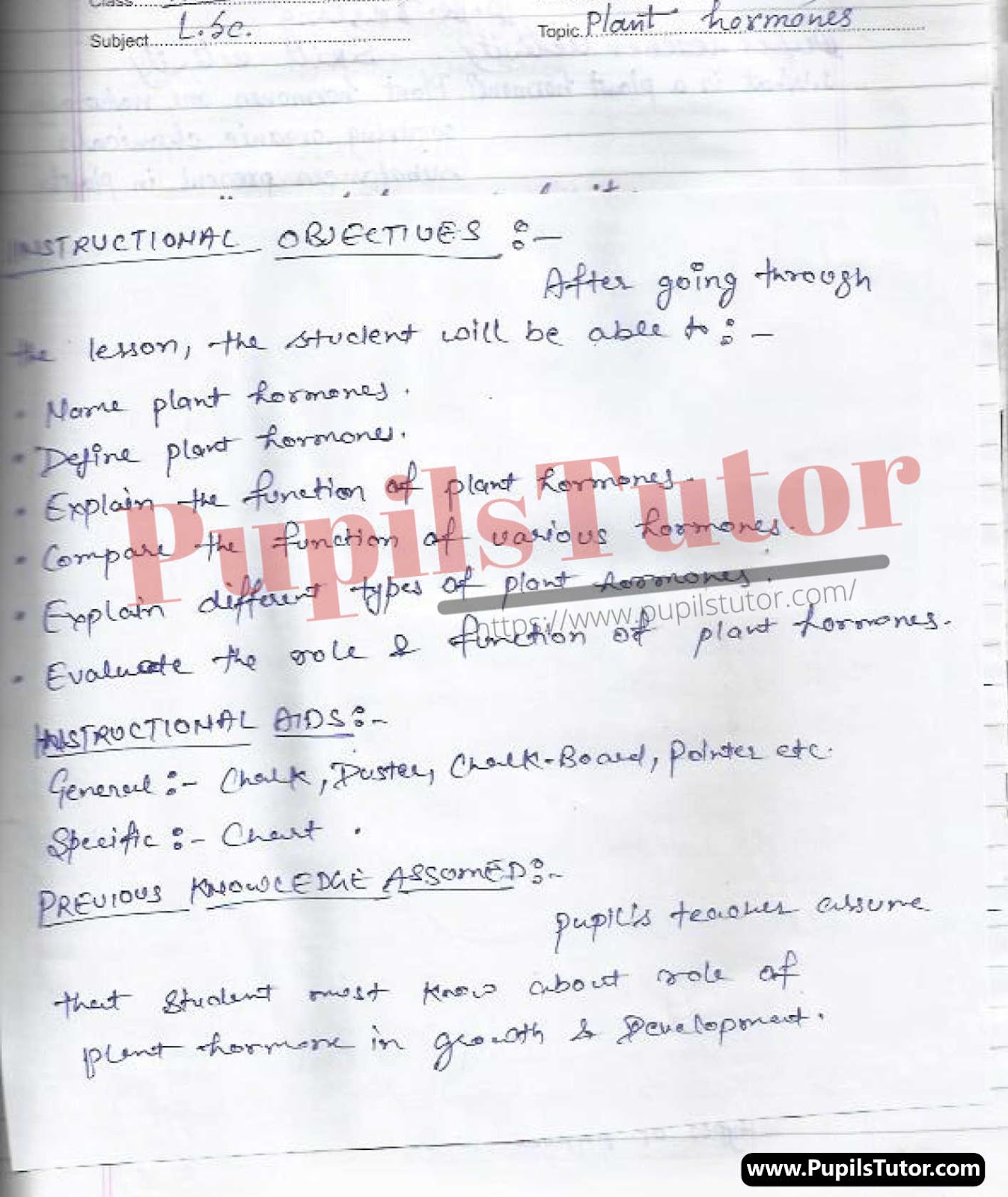 Biology Lesson Plan For Class 12 On Phytohormones – (Page And Image Number 1) – Pupils Tutor