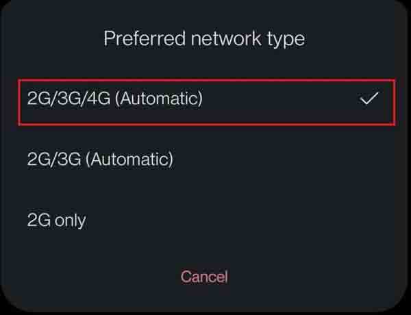 حل مشكلة عدم وجود وضع 4g / lte في إعدادات الشبكة