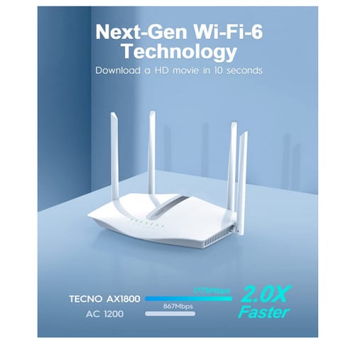 TECNO TR660 WiFi 6 Router AX1800 Smart WiFi Router