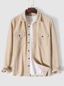 Solid Color Long Sleeve Corduroy Shirt - Coffee Xl