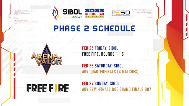 Sibol 2022 National Team Selection - Phase 2 Playoffs schedule - AoV and Free Fire