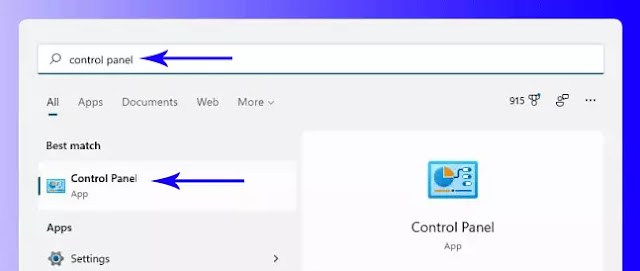 search control panel start menu windows 11