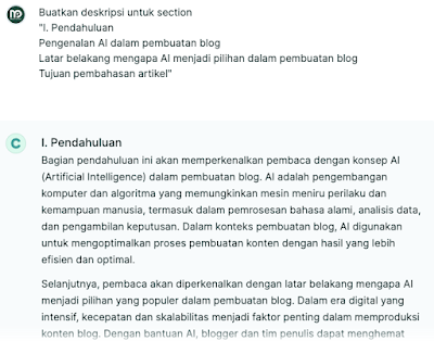 Deskripsi section dengan copy.ai