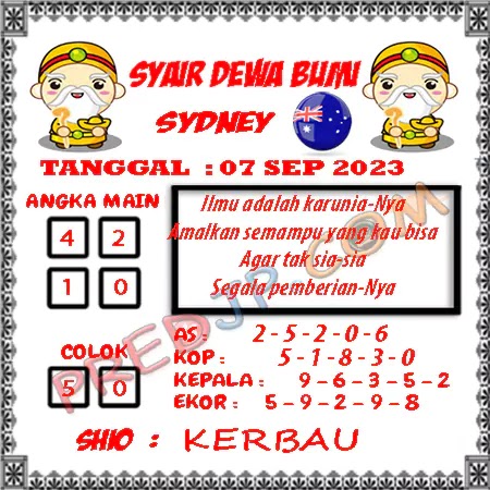 Prediksi Dewa Bumi Sdy Hari Ini Kamis 07-September-2023