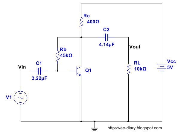 Self Biased BJT amplifier circuit diagram