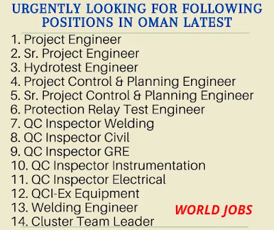 Urgently looking for following positions in Oman Latest