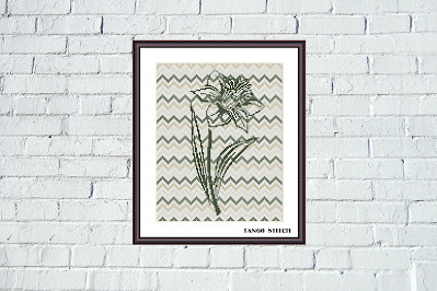 Cute lily flower beige zig zag cross stitch embroidery design
