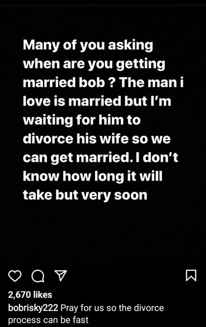 The man I love is married and I'm waiting for him to divorce his wife- Bobrisky reveals
