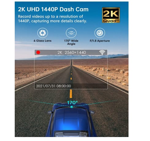 Galphi Super Night Vision WiFi 1440P 2K Car Dash Cam