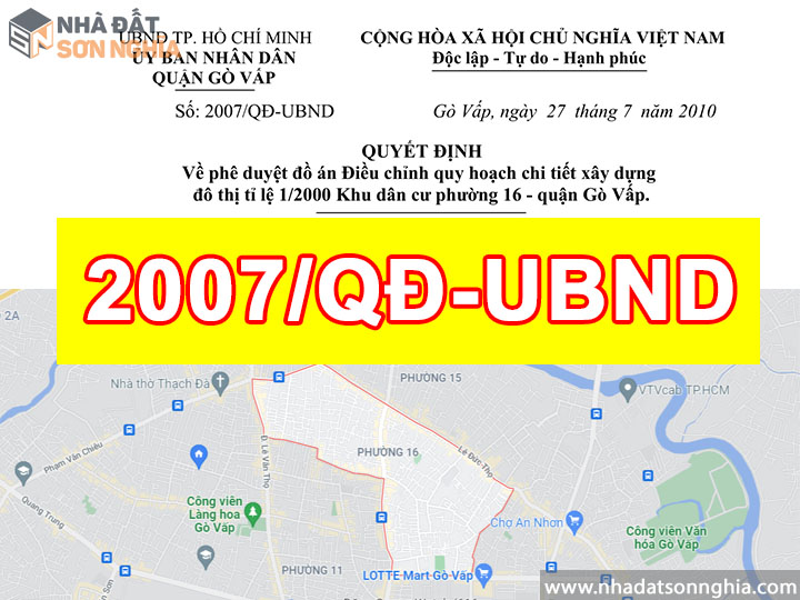 Quyết định số 2007/QĐ-UBND quy hoạch khu dân cư tỉ 1/2000 phường 16 quận Gò Vấp