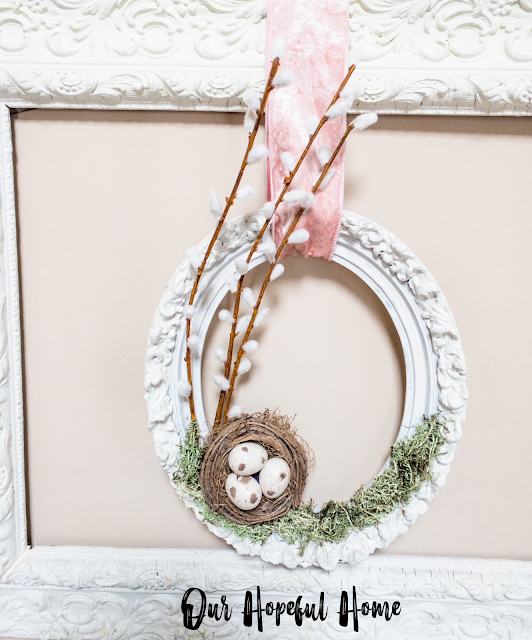 easy DIY spring wreath picture frame faux floral moss