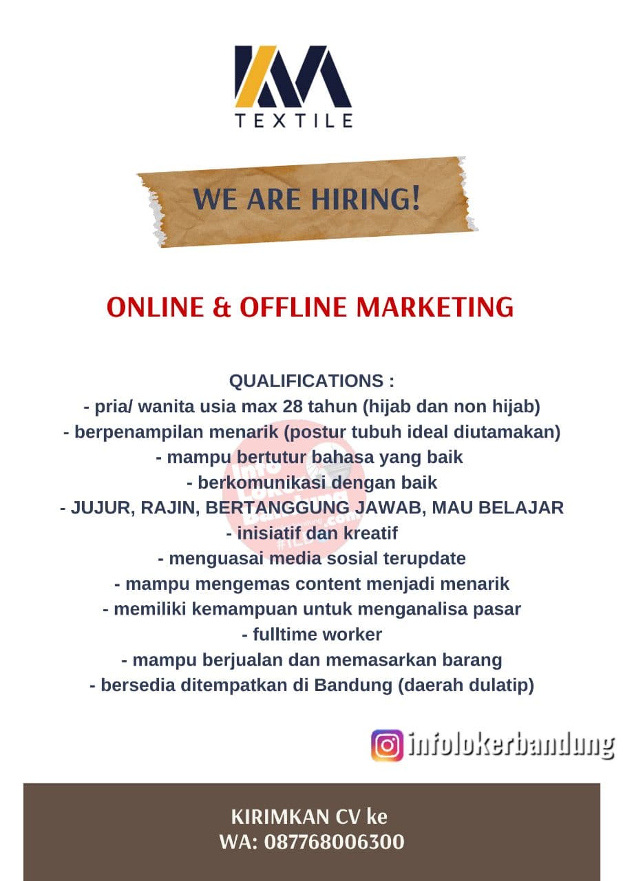 Lowongan Kerja Online & Offline Marketing Karis Mulia Textile Bandung Desember 2021