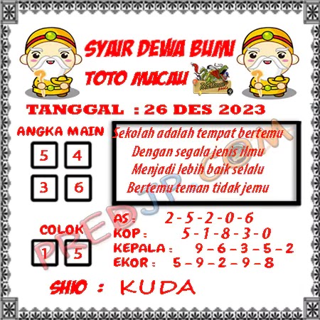 Prediksi Dewa Bumi Togel Macau Pools Selasa 26-12-2023