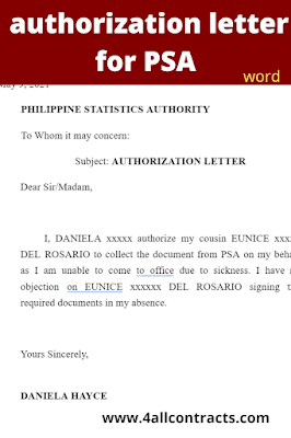 Sample Authorization letter for PSA