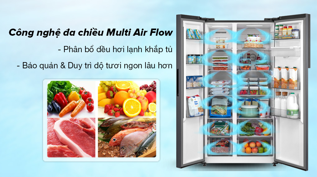Tủ lạnh Toshiba Inverter 596 lít GR-RS775WI-PMV(06)-MG - Luồng khí lạnh đa chiều Multi Air Flow duy trì độ tươi ngon thực phẩm tối ưu