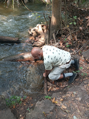 Having a wash with Zambezi river on way to " Boiling Pot".