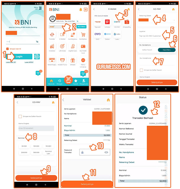 Cara Top Up Gopay di BNI Mobile Banking