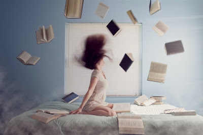Woman surrounded by books