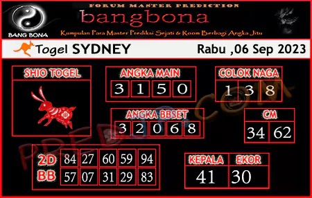 Prediksi Bang Bona Sydney Terjitu Hari Ini Rabu 06 September 2023