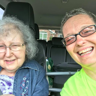 Aunt Polly and me in the car
