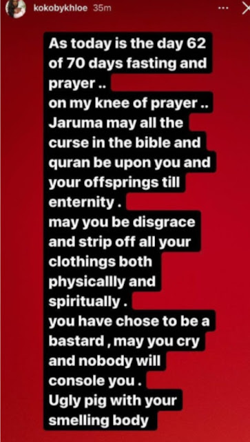 May all the curses in the Bible and Quran be upon you and your offspring - BBnaija star, Khloe curses Jaruma for continuously talking about her plastic surgery